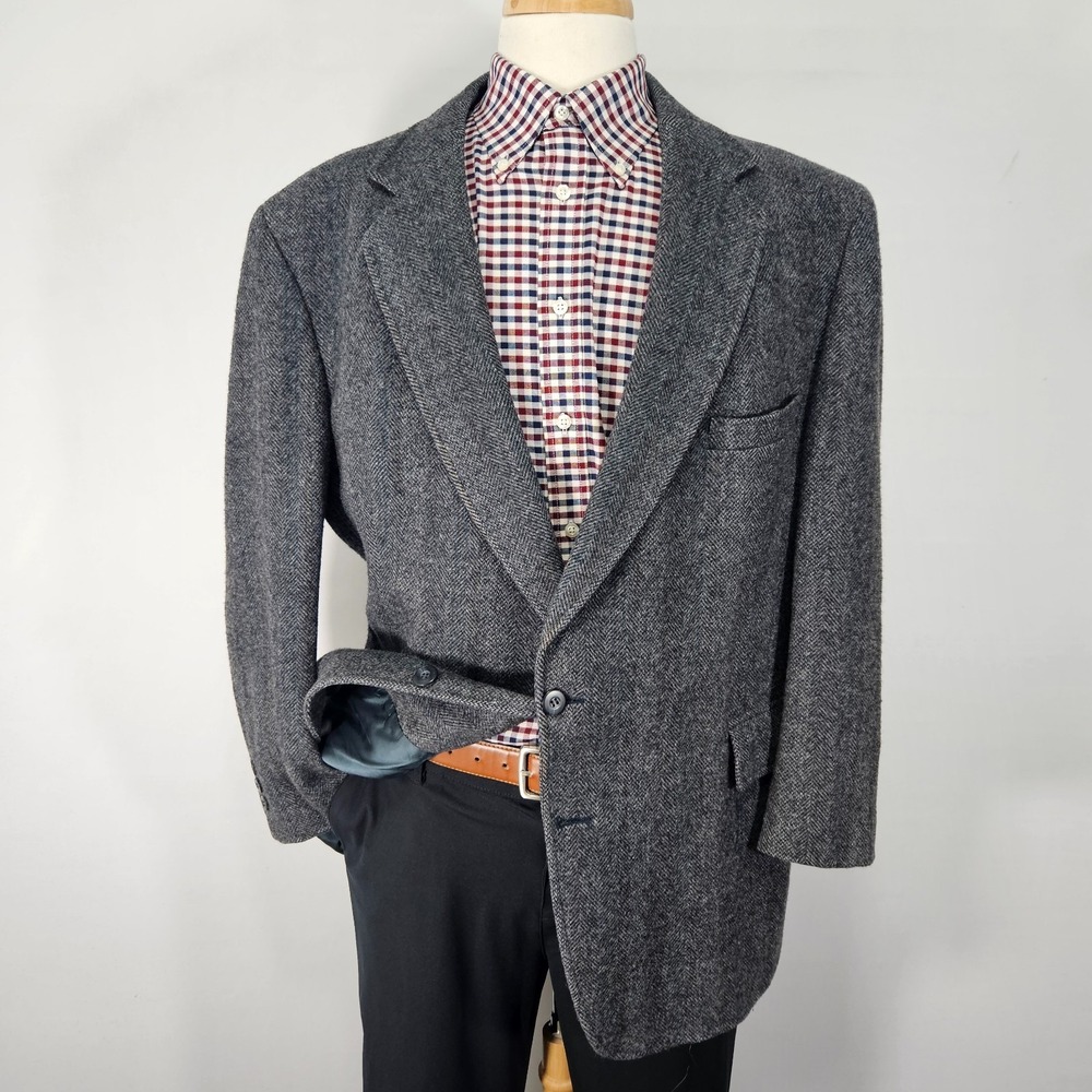 VTG Adams Row Men's Tweed Sport Coat Blazer Two Button Herringbone Wool 48R